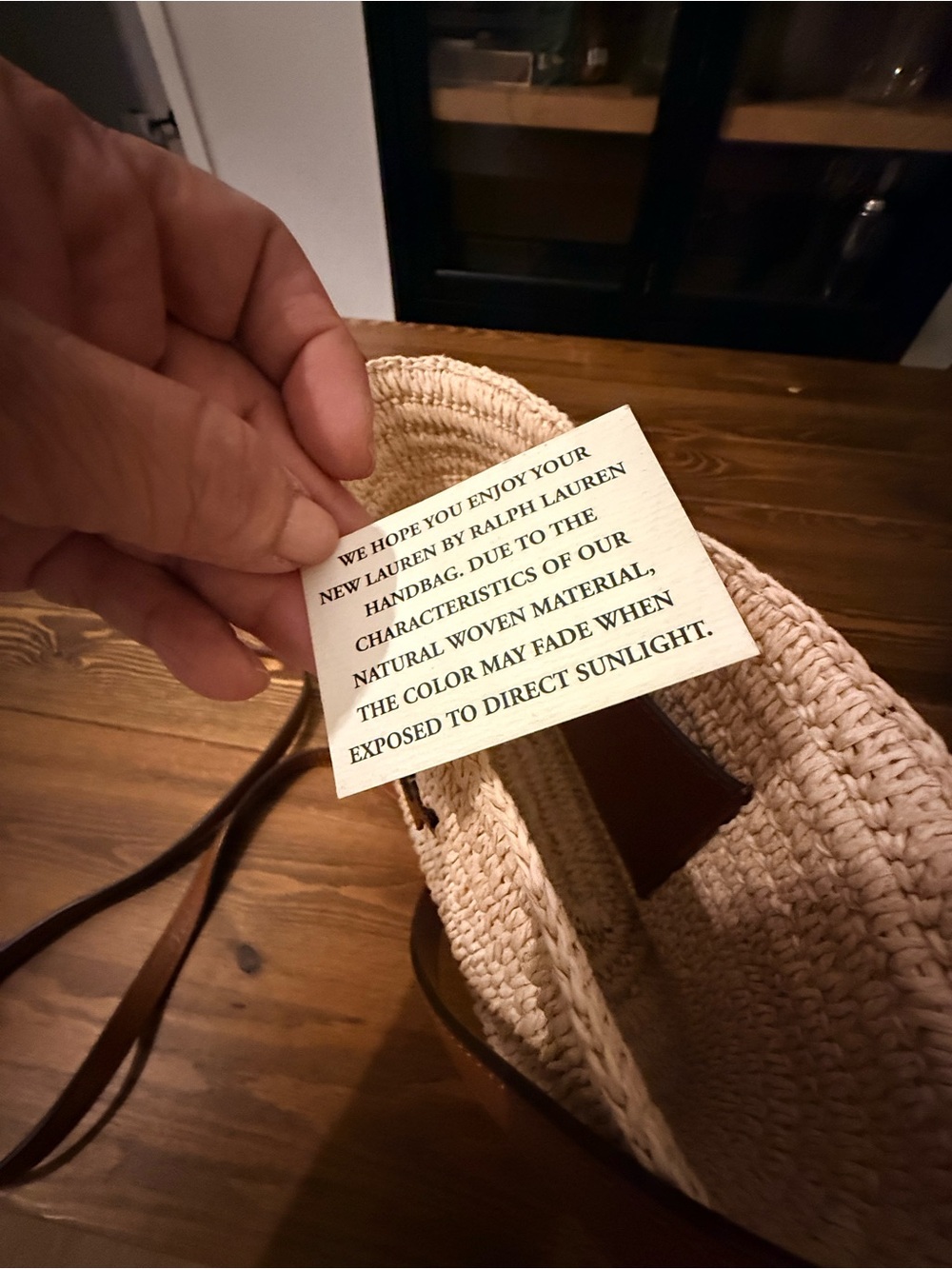 Lauren Ralph Lauren Cream Straw Crossbody with Brown Leather Logo - Picture 7 of 8